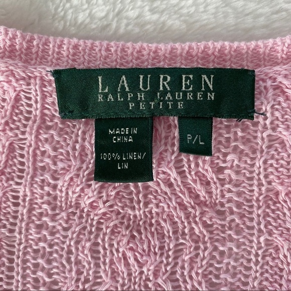 RALPH LAUREN Pink 100% Linen Cable open knit Sweater Size PL - Picture 10 of 11